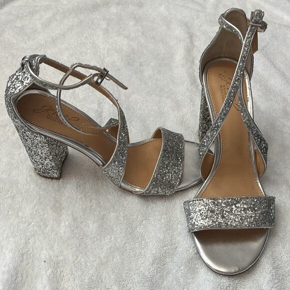 Jewel Badgley Mischka Cook Metallic Glitter Evening Shoe Silver 9M - Picture 1 of 12